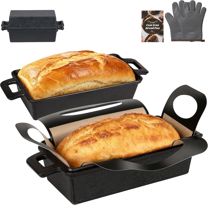 Rottogoon 2 in 1 Cast Iron Loaf Pan with Lid,Even Heat Distribution Bread Baking Pans for Sourdough, Homemade Bread,Cake and Meatloaf - Image 1