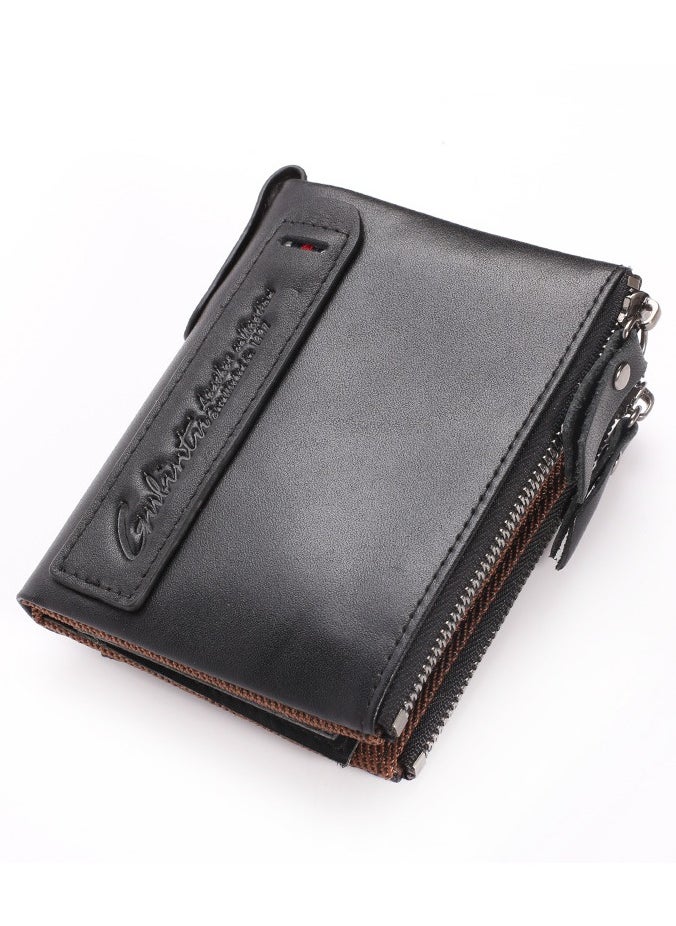 GUBINTO - Retro leather enterprise RFID men's coin purse crazy horse cowhide double zipper wallet black - Image 1