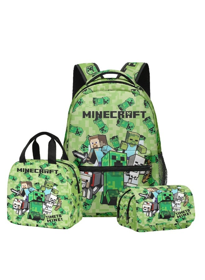 The new Minecraft backpack, pencil case, satchel, three-piece suit, men's and women's leisure sports travel backpack, student school backpack