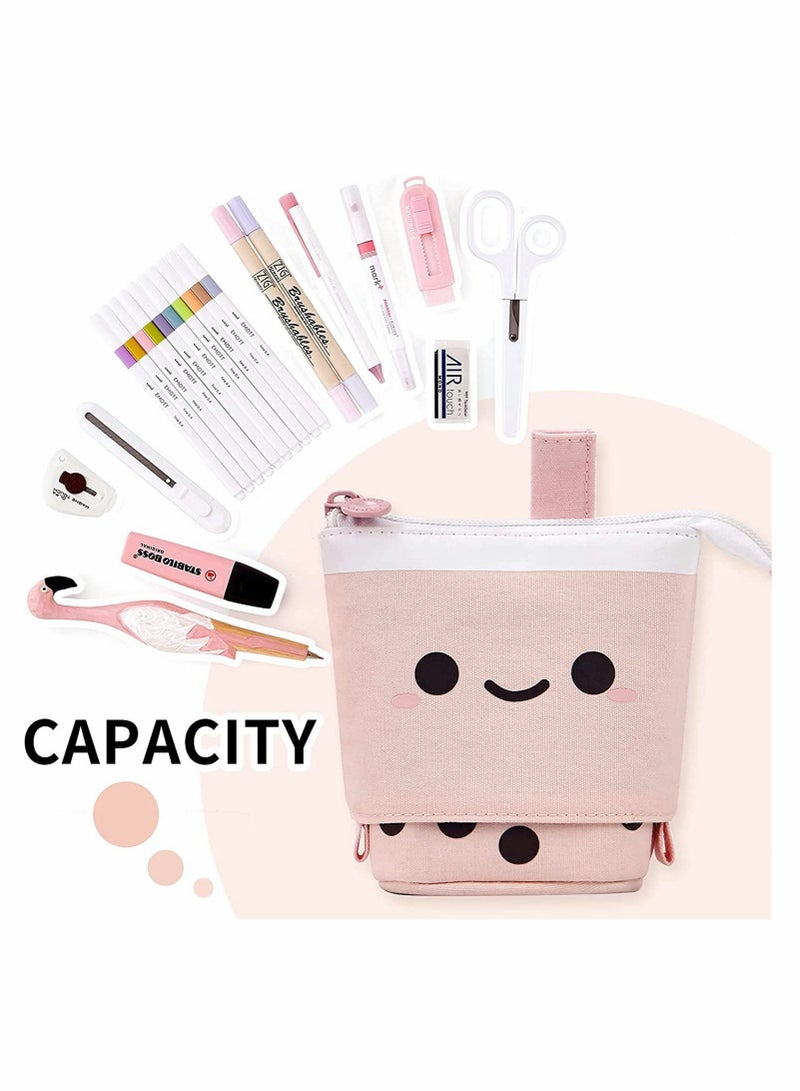 حقيبة أقلام شاي بوبا الحلوة بتصميم ابتسامة، حامل تلسكوبي للم stationery، مثالية للمدرسة والمكتب - Image 4