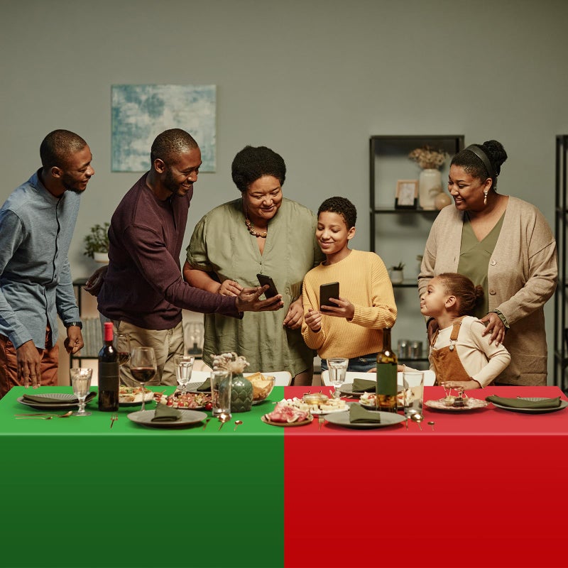MASHAN 12Pcs Red Green Yellow Black Plastic Tablecloths, Disposable Rectangle Table Covers for Kwanzaa Black History Month Juneteenth African American Festival Holiday Party Decorations,108 * 54inch - Image 5