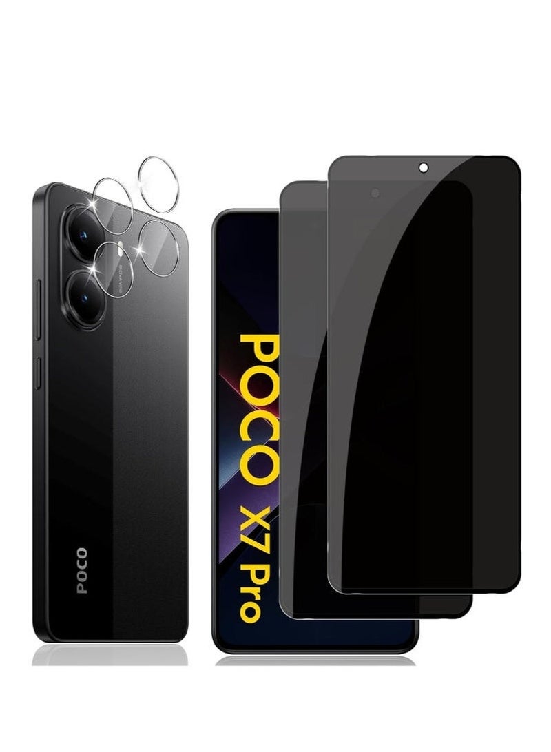 راكسوم واقي شاشة خصوصية لهاتف Xiaomi Poco X7 Pro 5G - عبوة من قطعتين من الزجاج المقوى المضاد للتجسس بصلابة 9H وطبقة مقاومة للزيوت - واقي شاشة مضاد للتجسس + واقيان لعدسة الكاميرا - وضوح عالي الدقة بالكامل، سهل التركيب، متوافق مع أغلفة الحماية، مقاوم للخدوش والكسر - Image 1