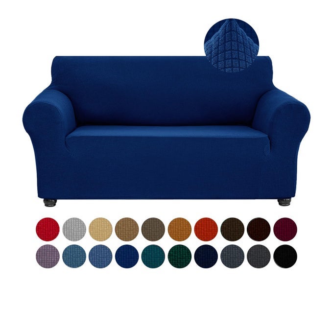 Stretch Loveseat Couch Cover 1Piece Sofa Cover for 2 Cushion Couch Spandex Jacquard Washable Furniture Protector Cover for Living RoomKidsPetsLoveseatClassic Blue