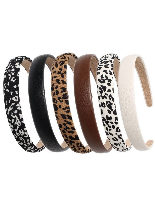 Cuizhiyu Uizhiyu Leopard Print Headbands For Women Girls 2Cm Wide Headband Pu Solid Hairband Hair Hoops Hair Accessories 6 Pack (Leopard) - Image 2