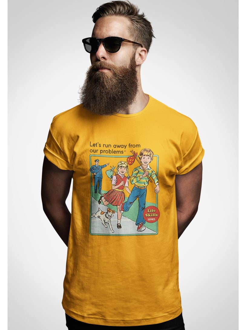 MERCH Let's Run Away from Our Problems Yellow T-Shirt - Life Skills Series - Image 1