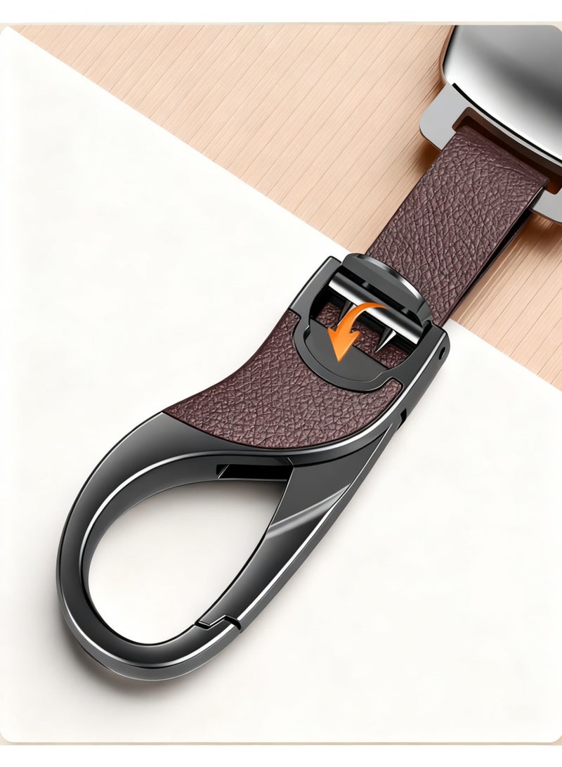 Car Keychain Made of high-Grade Fashionable and simple Leather, Key Organizers Lychee pattern (Brown) - Image 4