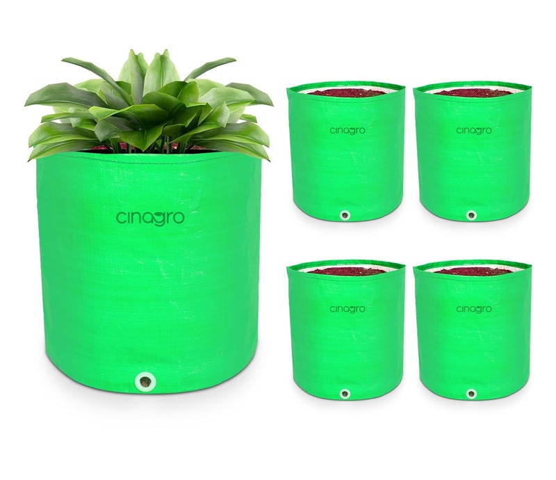 CINAGRO Premium Grow Bags, Pack of 5 HDPE 260 GSM 12x12 Inch, UV Protected Round Green Garden Decor Plant Grow Bag, Planters for Terrace, Balcony & Gardening, Suitable for Vegetables & Flowers - Image 1