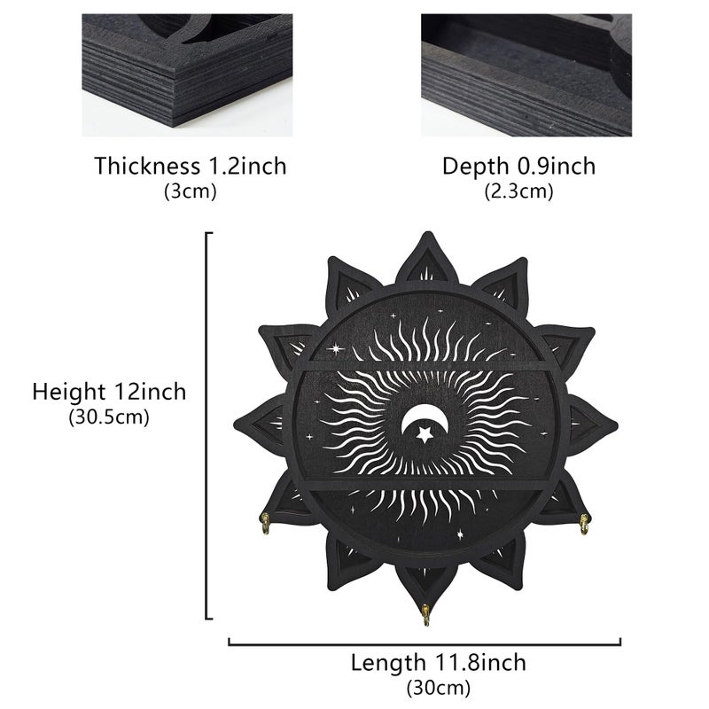 FNYDOX Chakra Lotus Flower Crystal Display Shelf with LED Light, Witchy Home Decor Boho Decorative Wall Mounted Trinket Shelf Wooden Sun Moon Shelf Rock Case Stone Storage Floating Hanging Holder - Image 2