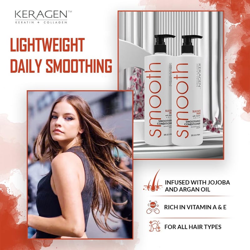 KERAGEN - Smoothing Conditioner with Keratin and Collagen for All Hair Types, Sulfate Free, 32 Oz - Moisturizes, Strengthens, Protects Color and Repair - Panthenol, Vitamins, and Jojoba Oil - Image 4