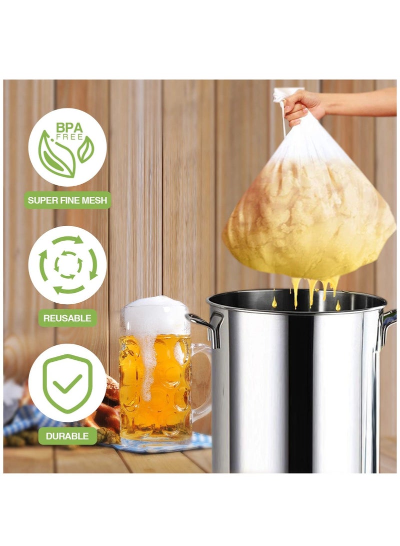 Captaintech 4 Pack Brew Bags Reusable 250 Micrometer Straining Bag Brew Bag Brew in a Bag Fine Mesh Bag Strainer Bag White Wine Making Supplies Drawstring Cheese Cloth Bag for Beer Wine, 22 x 26, 16 x 18 Inch - Image 1