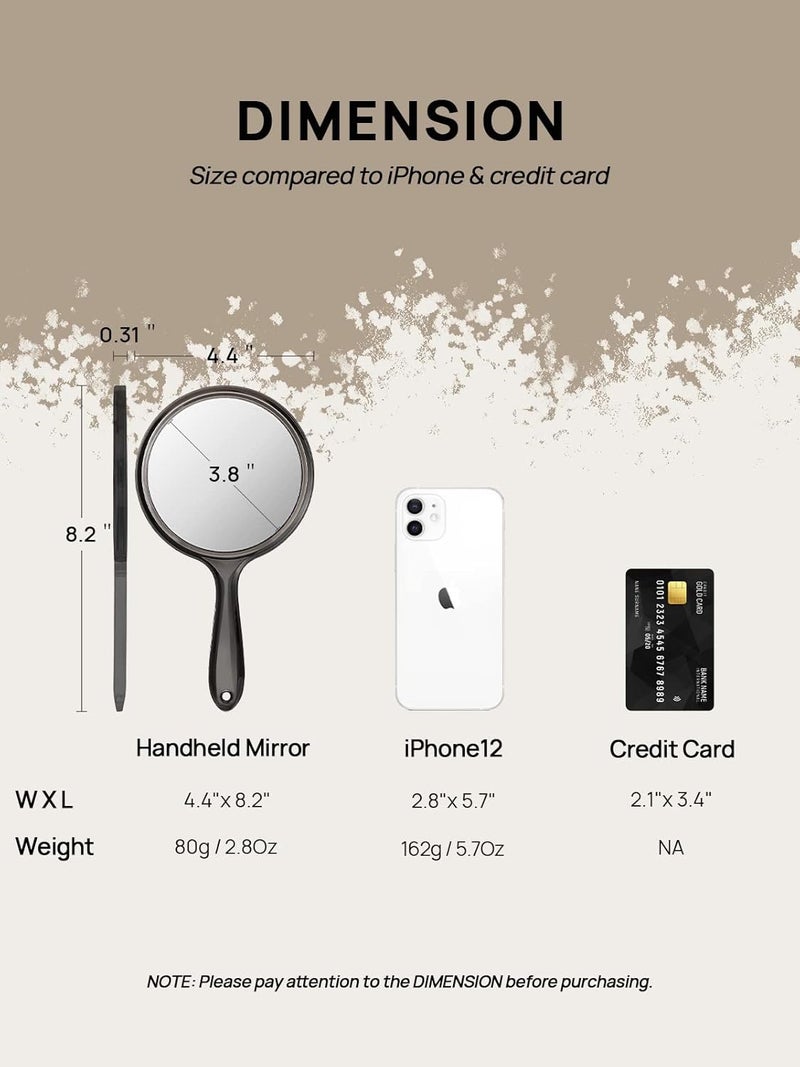 OMIRO Hand Mirror, Double-Sided Handheld Mirror 1X/3X Magnifying Mirror with Handle, Pack of 1 (Transparent Black) - Image 3