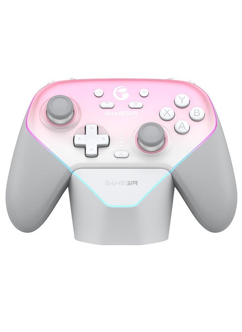 Wireless Gamepad Gamesir Super Nova Bluetooth Multiplatform Game Controller compatible with PC, Steam, Switch, iOS, Android Hall Stick Hall Effect Triggers RGB Lighting Vibertion. Programmable 1000Hz Polling Rate 6 Axis Gyro One-Press Wake Up Charging Dock Pink-White