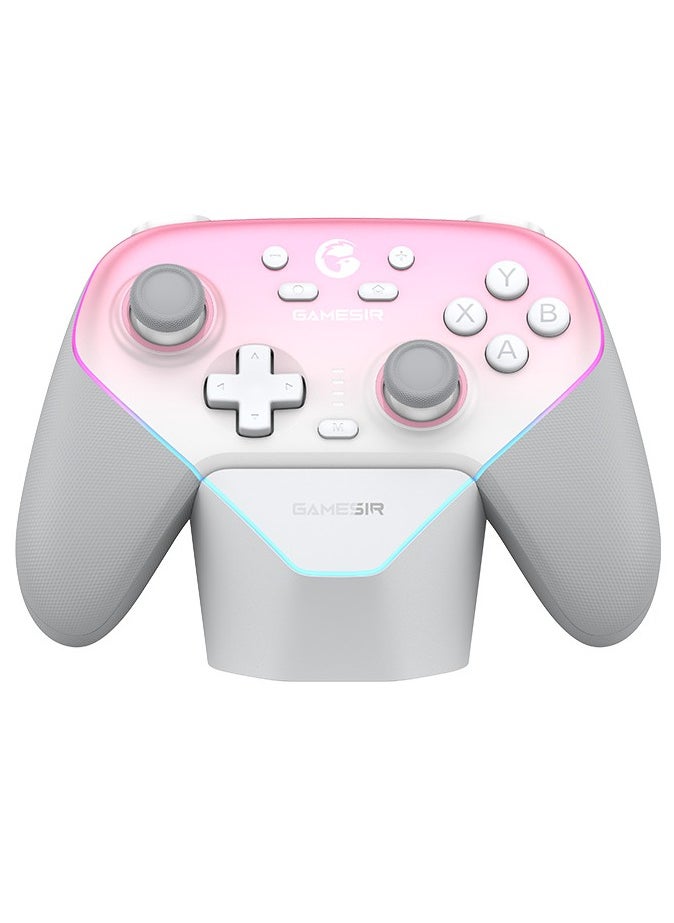 General - Wireless Gamepad Gamesir Super Nova Bluetooth Multiplatform Game Controller compatible with PC, Steam, Switch, iOS, Android Hall Stick Hall Effect Triggers RGB Lighting Vibertion. Programmable 1000Hz Polling Rate 6 Axis Gyro One-Press Wake Up Charging Dock Pink-White - Image 1
