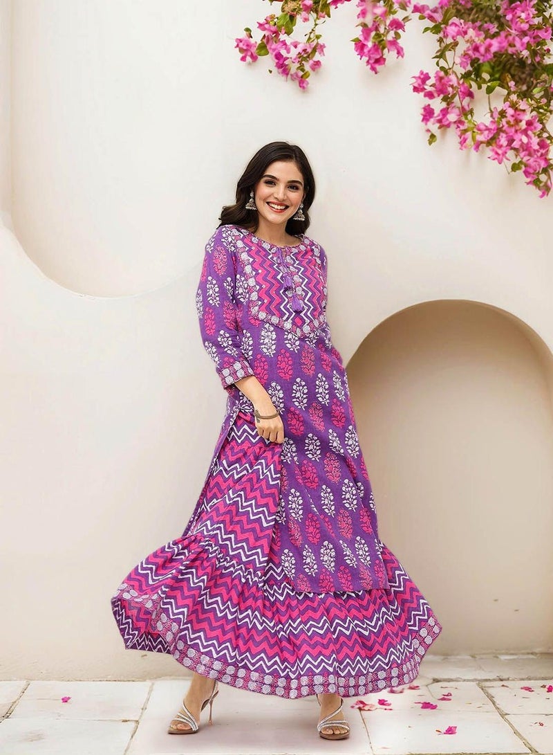 ISHIN Women Lilac Cotton 2 Pcs Kurta Set - Image 1
