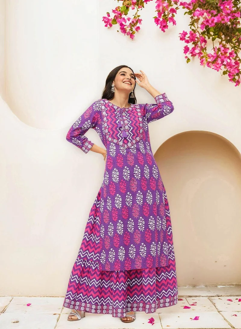 ISHIN  Women Lilac Cotton 2 Pcs Kurta Set for Women | Best Price UAE
