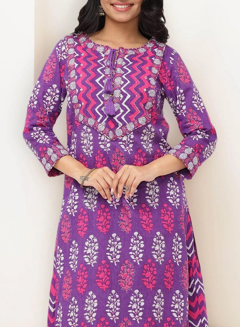 ISHIN  Women Lilac Cotton 2 Pcs Kurta Set for Women | Best Price UAE