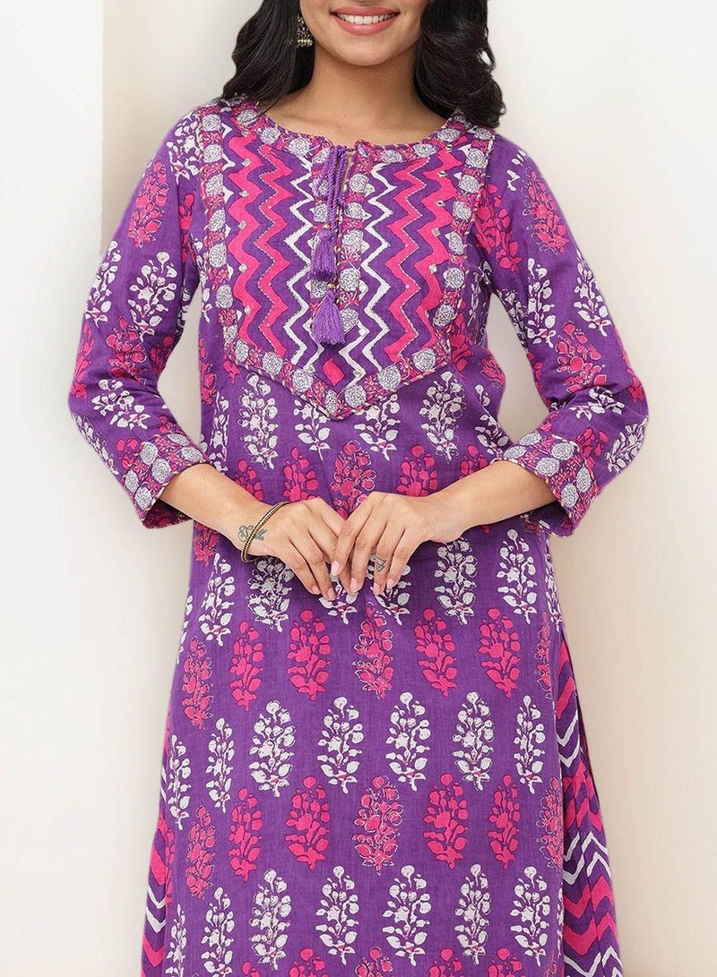 ISHIN Women Lilac Cotton 2 Pcs Kurta Set - Image 5