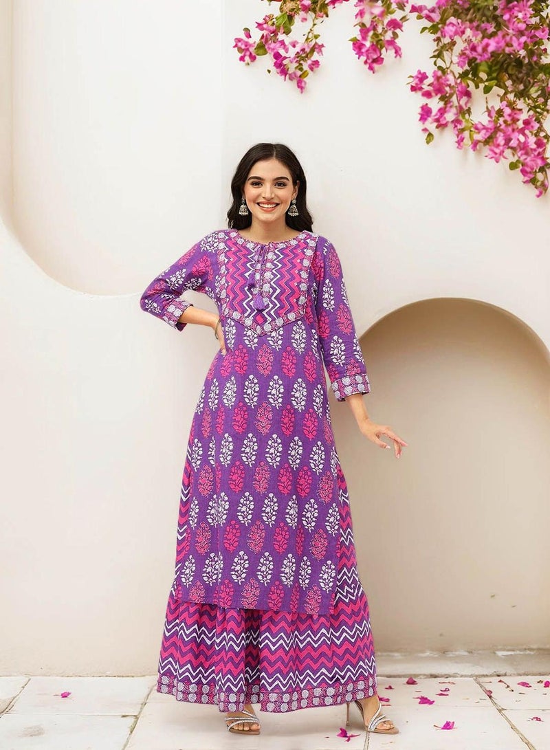 ISHIN Women Lilac Cotton 2 Pcs Kurta Set - Image 3
