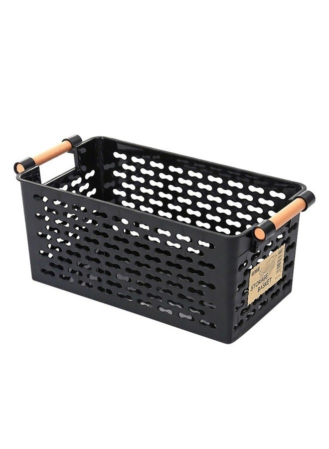 Hollow Storage Basket Black，Plastic Storage Basket, Black Basket Organizer Bin with Handles for Home Office Closet, 12*15*28cm  - Image 1