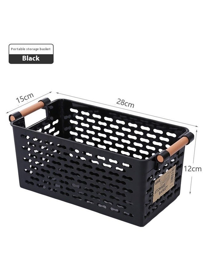 Hollow Storage Basket Black，Plastic Storage Basket, Black Basket Organizer Bin with Handles for Home Office Closet, 12*15*28cm  - Image 2