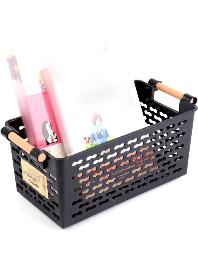 Hollow Storage Basket Black，Plastic Storage Basket, Black Basket Organizer Bin with Handles for Home Office Closet, 12*15*28cm  - Image 4