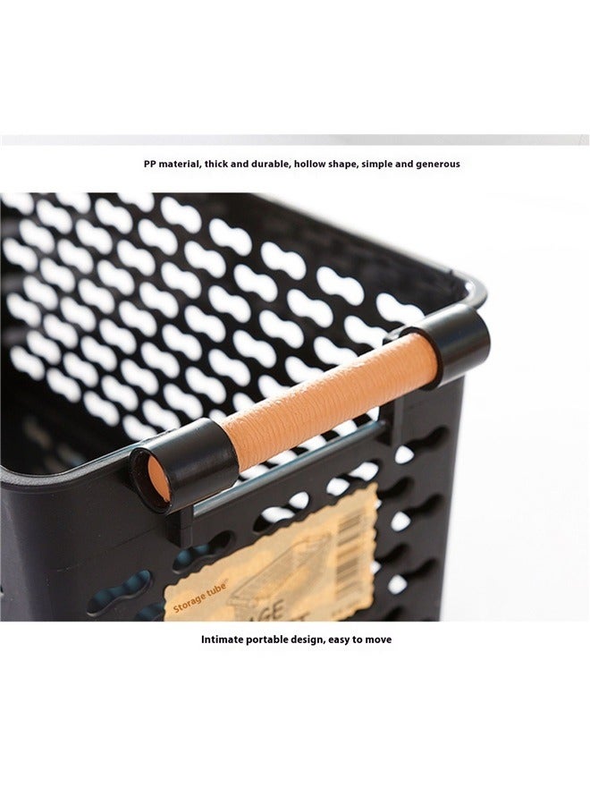 Hollow Storage Basket Black，Plastic Storage Basket, Black Basket Organizer Bin with Handles for Home Office Closet, 12*15*28cm  - Image 3