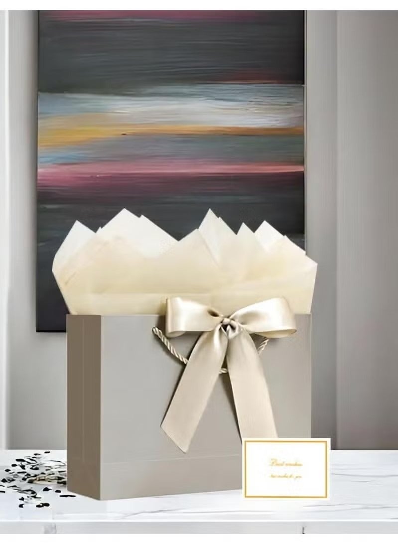 2PCS Champagne Color Large Gift Bags, Paper Bags with Ribbon, Greeting Cards and Tissue Paper, Portable Party Bags with Handles, Birthday Gift Bags, Present Bags for Wedding Party, Party Supplies Bags size :32cm*25cm*11cm - Image 3