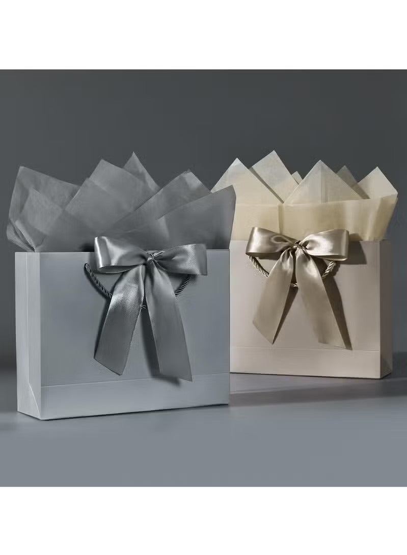 2PCS Champagne Color Large Gift Bags, Paper Bags with Ribbon, Greeting Cards and Tissue Paper, Portable Party Bags with Handles, Birthday Gift Bags, Present Bags for Wedding Party, Party Supplies Bags size :32cm*25cm*11cm - Image 4