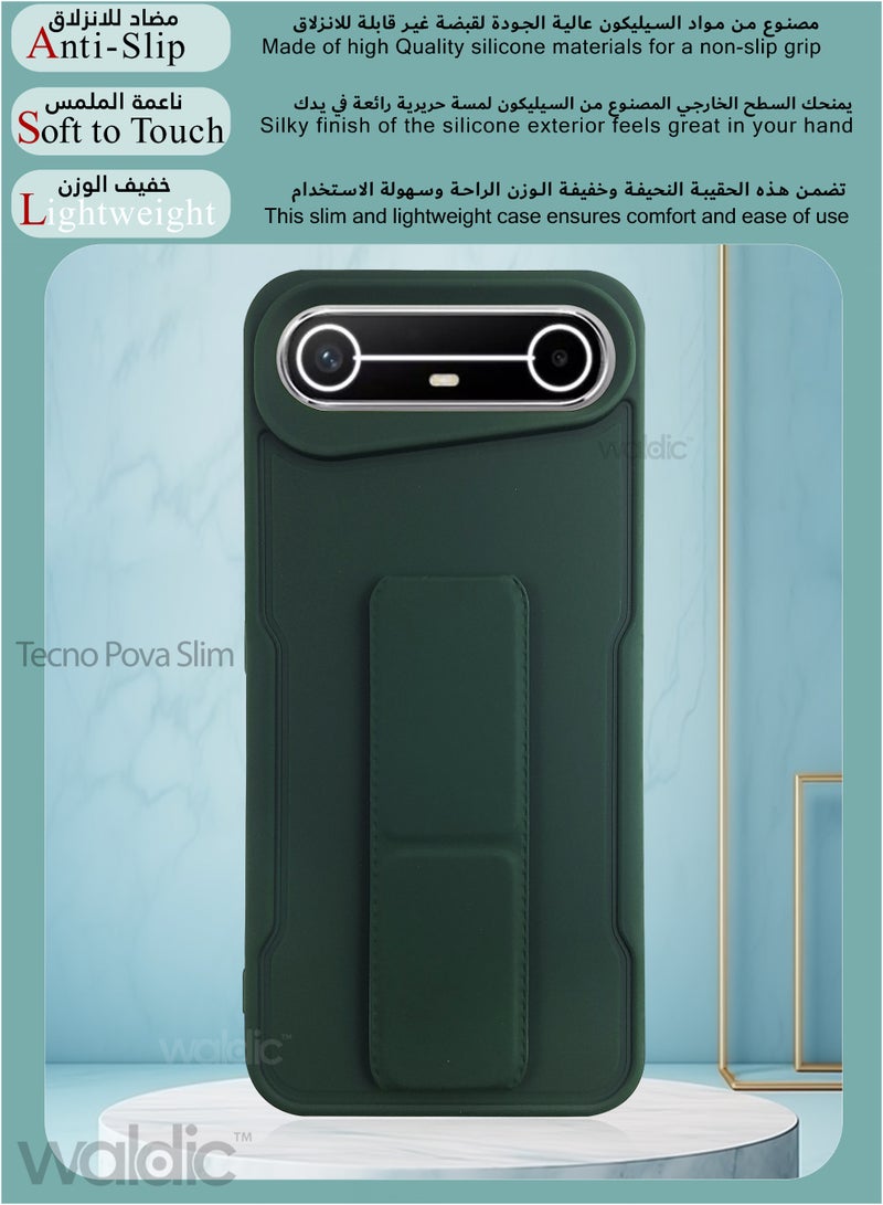 Waldic Tecno Pova Slim Premium Case | Premium Silicone Magnetic Hand Grip Holder Case Cover Designed for Tecno Pova Slim | Tecno Pova Slim Case Camera and Drop Protection Thin Protective Back Cover Case for Tecno Pova Slim - Green - Image 2