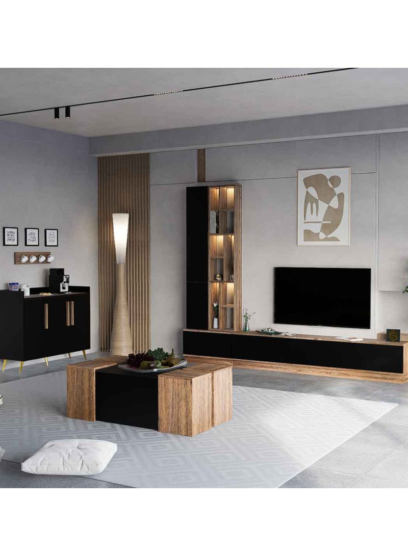 ستايلش هوم طقم طاولات من 11 قطعة اسود وبني  - SH61 - Image 1