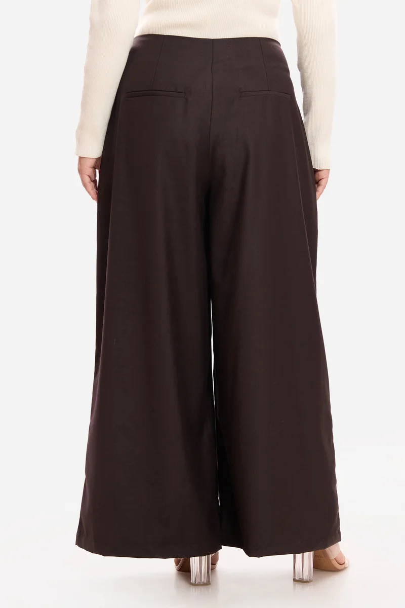 Virgio  Solid Cotton Flared Plus Size Trousers for Women for Women | Best Price UAE