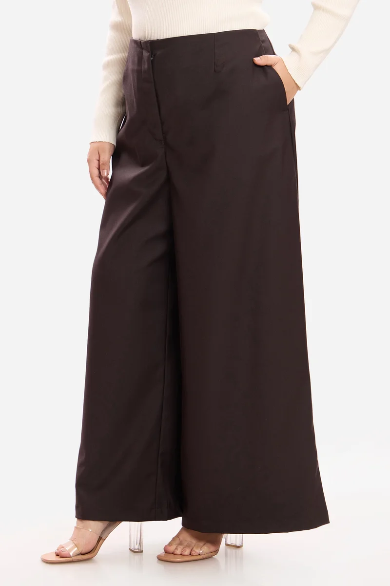 Virgio  Solid Cotton Flared Plus Size Trousers for Women for Women | Best Price UAE