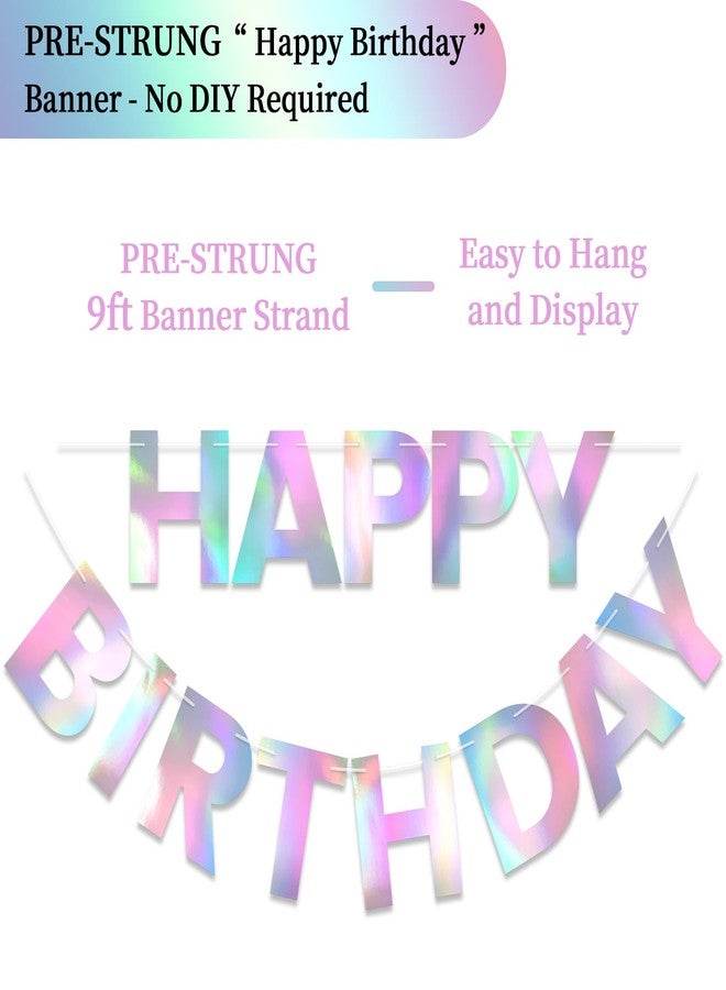 LITAUS Happy Birthday Banner 9ft Iridescent - Pre-Strung No DIY Backdrop Sign for Parties, Adults, Kids, Boys & Girls - Reusable Birthday Decorations & Party Supplies - Image 2