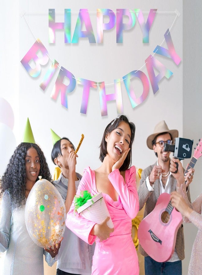 LITAUS Happy Birthday Banner 9ft Iridescent - Pre-Strung No DIY Backdrop Sign for Parties, Adults, Kids, Boys & Girls - Reusable Birthday Decorations & Party Supplies - Image 5