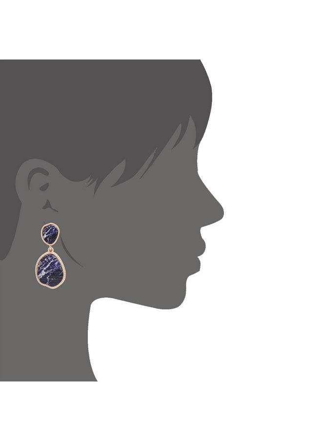 BONALUNA Bohemian Wood And Marble Effect Oval Shaped Drop Statement Earrings (Navy)  - Image 3