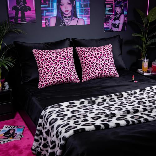 Pecfamly Y2K 2000S Mcbling Hot Pink and Cheetah Room Bedroom Decor, Y2K Cheetah Print Pillow Covers Bedding (Pink Cheetah, 18" X 18" Pack of 2) - Image 2