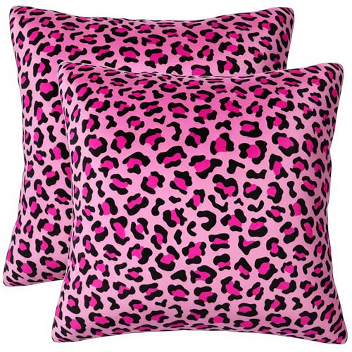 Pecfamly Y2K 2000S Mcbling Hot Pink and Cheetah Room Bedroom Decor, Y2K Cheetah Print Pillow Covers Bedding (Pink Cheetah, 18" X 18" Pack of 2) - Image 1