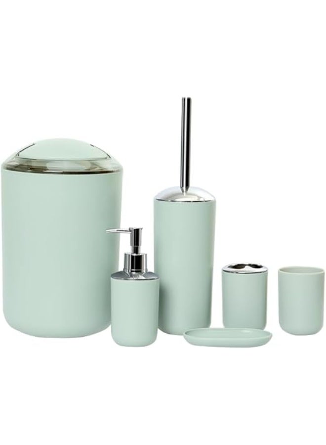 6-Piece Bathroom Accessories Set, Toilet Brush, Soap Dispenser, Toothbrush Holder, Cup, Soap Dish, Trash Can (Green) - Image 1