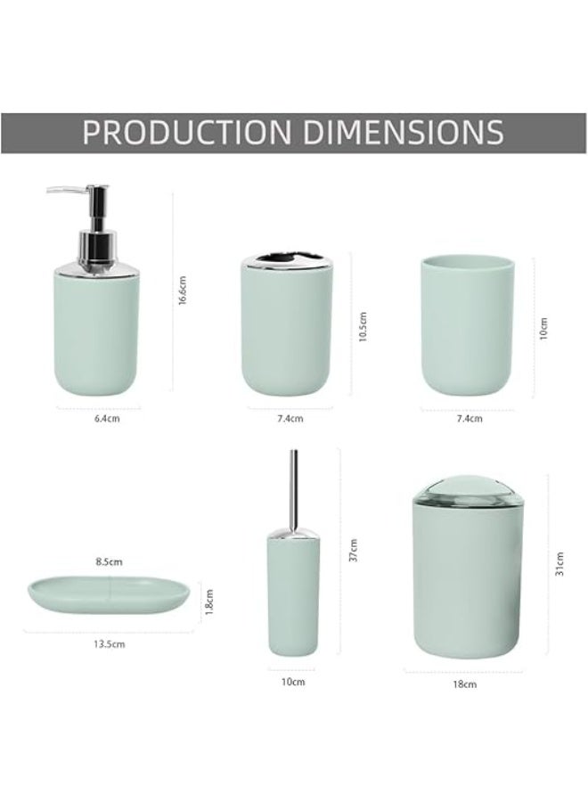 6-Piece Bathroom Accessories Set, Toilet Brush, Soap Dispenser, Toothbrush Holder, Cup, Soap Dish, Trash Can (Green) - Image 4