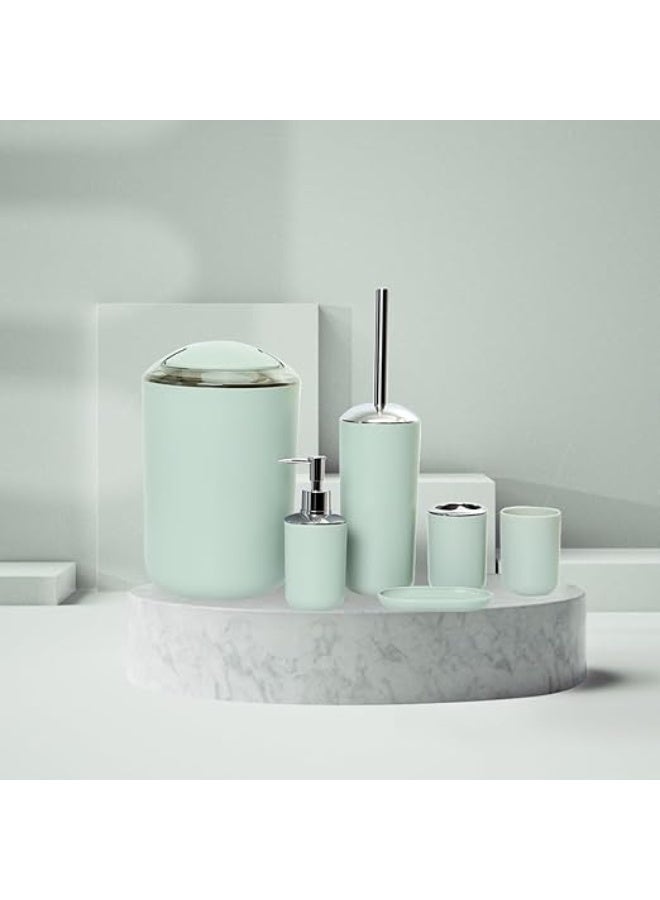 6-Piece Bathroom Accessories Set, Toilet Brush, Soap Dispenser, Toothbrush Holder, Cup, Soap Dish, Trash Can (Green) - Image 2