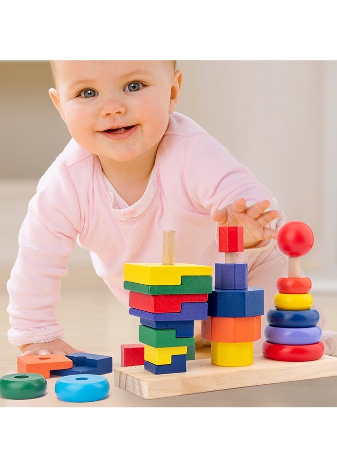 Early Educational Wooden Stacking Ring Toy Colorful Rings for Fine Motor Skills, Color Cognition & STEM Learning for Home, Daycare & Gifts  - Image 3