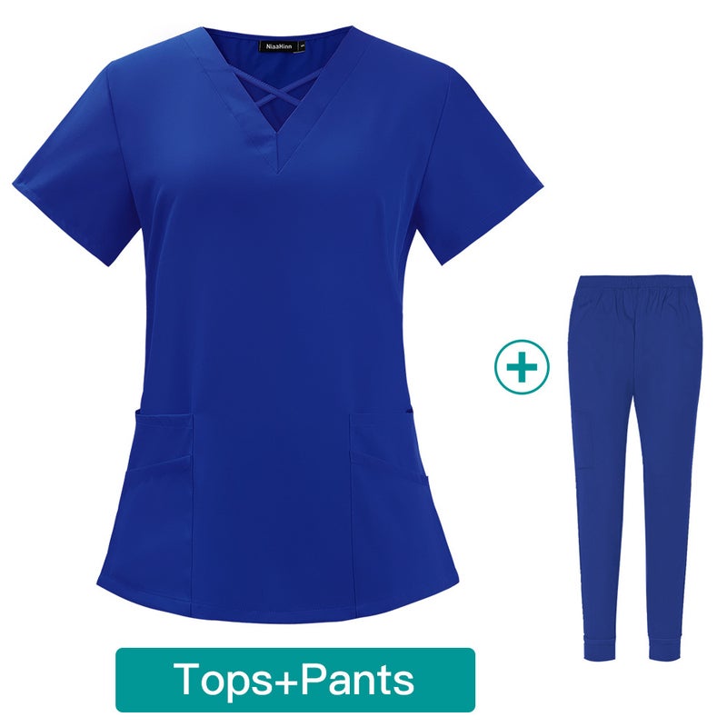 Womens Summer Thin Medical Scrubs Set Breathable 42026-LW sapphire blue 