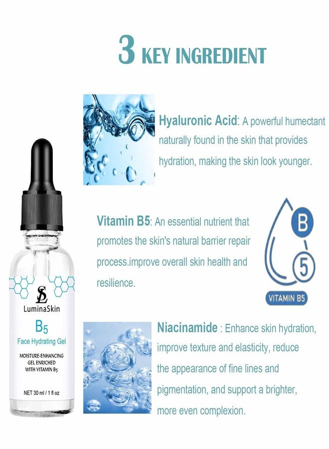 LuminaSkin جل لومينا سكين المرطب بفيتامين B5، جل معزز لترطيب البشرة، سيروم هيالورونيك النقي Hyalu B5 للوجه، مع فيتامين B5، سيروم مضاد للشيخوخة للخطوط الدقيقة والتجاعيد 30 مل - Image 2