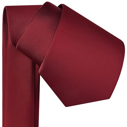 Branduce Solid Burgundy Wedding Tie for Men 8cm Business Tuxedo Silk Woven Wine Red Tie Plain Necktie (TA02-06) - Image 3