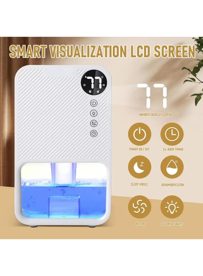 شو وو مزيل الرطوبة للمنزل، خزان مياه 1100 مل، مزيل رطوبة كهربائي صغير محمول مع مؤقت 24 ساعة لغرفة النوم وخزانة الملابس والحمام وخزانة السيارة الترفيهية - مع هدوء فائق وإيقاف تلقائي 7 ألوان LED - Image 3