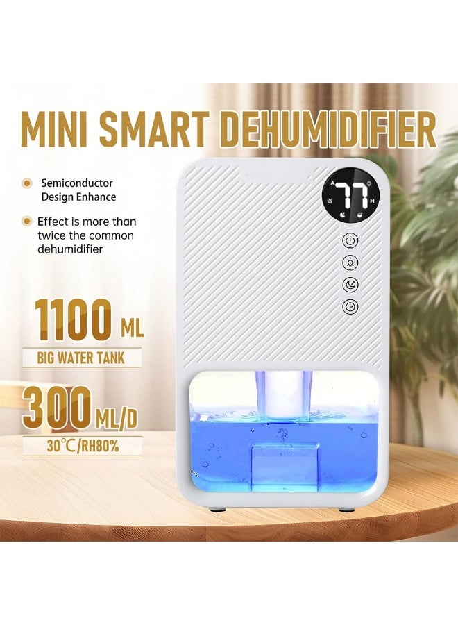 شو وو مزيل الرطوبة للمنزل، خزان مياه 1100 مل، مزيل رطوبة كهربائي صغير محمول مع مؤقت 24 ساعة لغرفة النوم وخزانة الملابس والحمام وخزانة السيارة الترفيهية - مع هدوء فائق وإيقاف تلقائي 7 ألوان LED - Image 2