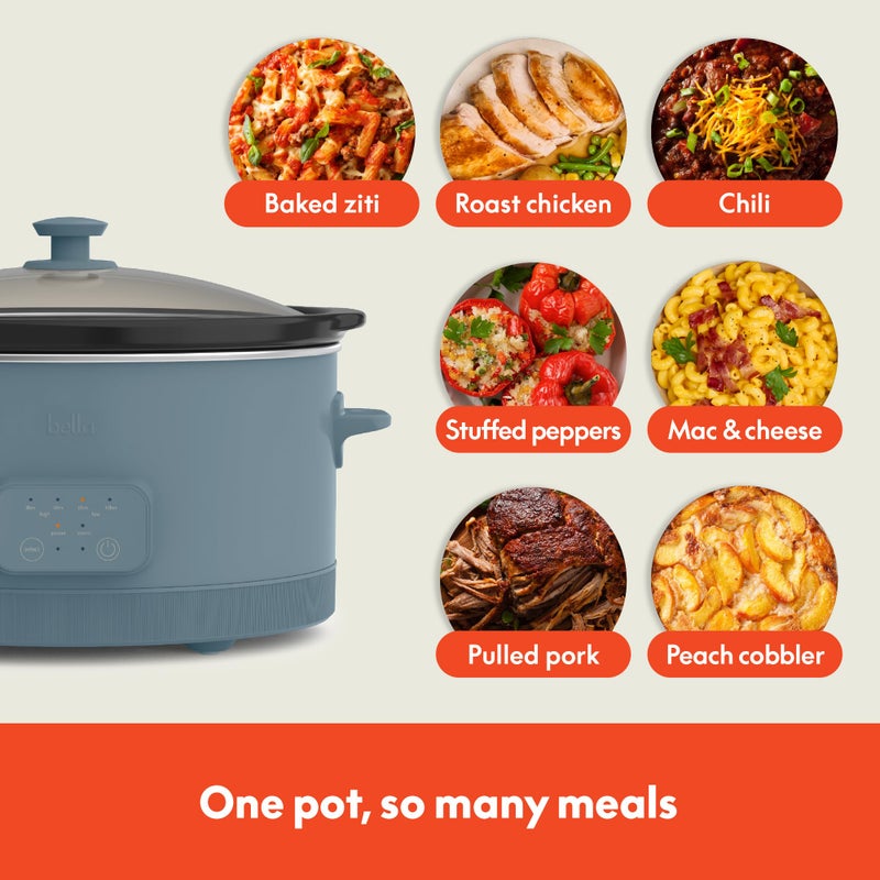 bella 6.0 Qt Programmable Slow Cooker, Ceramic Nonstick Coating, Adjustable Temperature & Cooking Times, Dishwasher Safe Stoneware Pot & Tempered Glass Lid, Tangle Free Cord Wrap, Surf - Image 4