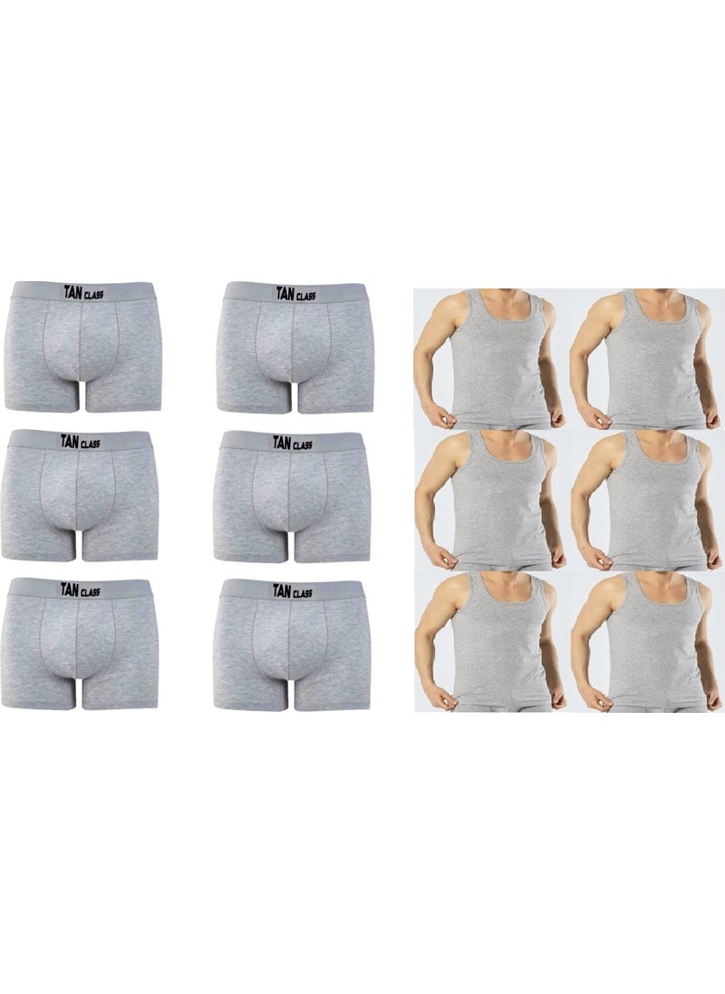 KYC Shopping Economic Package 6 Pieces Grey Lycra Boxer, 6 Pieces Classic Suspender Grey Undershirt Flexible Fabric, Slim Fit  - Image 1