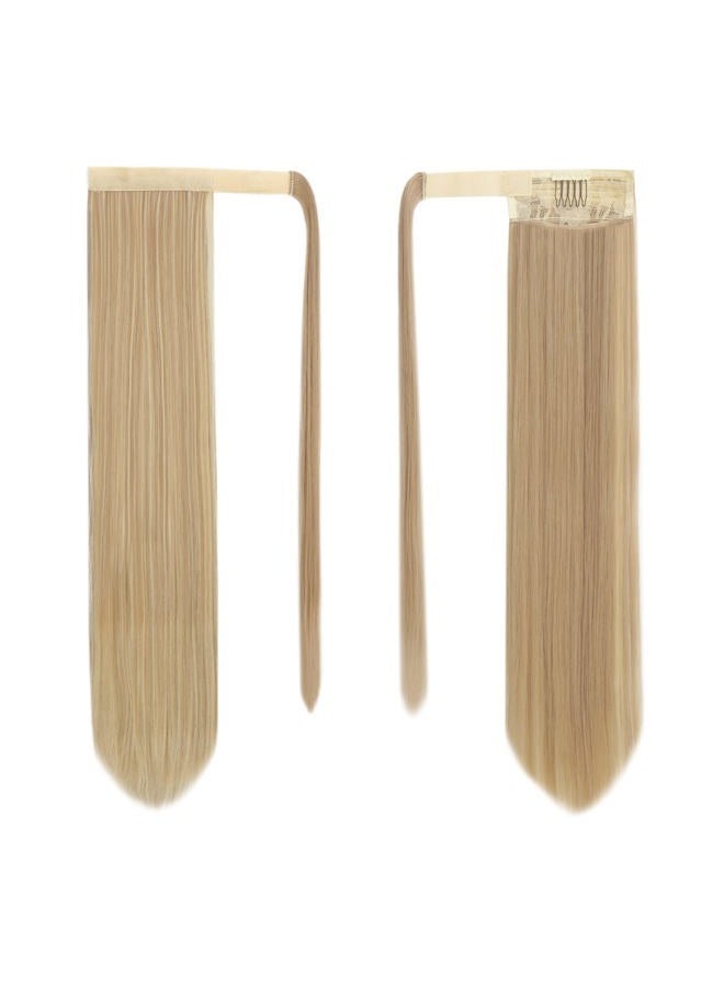 BARSDAR Light Ash Blonde Straight Ponytail Extension - 24 Inch Long Straight Wrap Around Ponytail for Women, Clip in Ponytails Hair Extensions Synthetic Blonde Pony Tails Hairpieces Daily - Image 2
