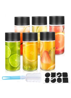 SKYLINK 6Pack 8oz Glass Juice Bottles with Black Lids – 250ml Reusable Drink Bottles for Water, Smoothies, Beverages – Includes Cleaning Brush & Labels  - Image 1